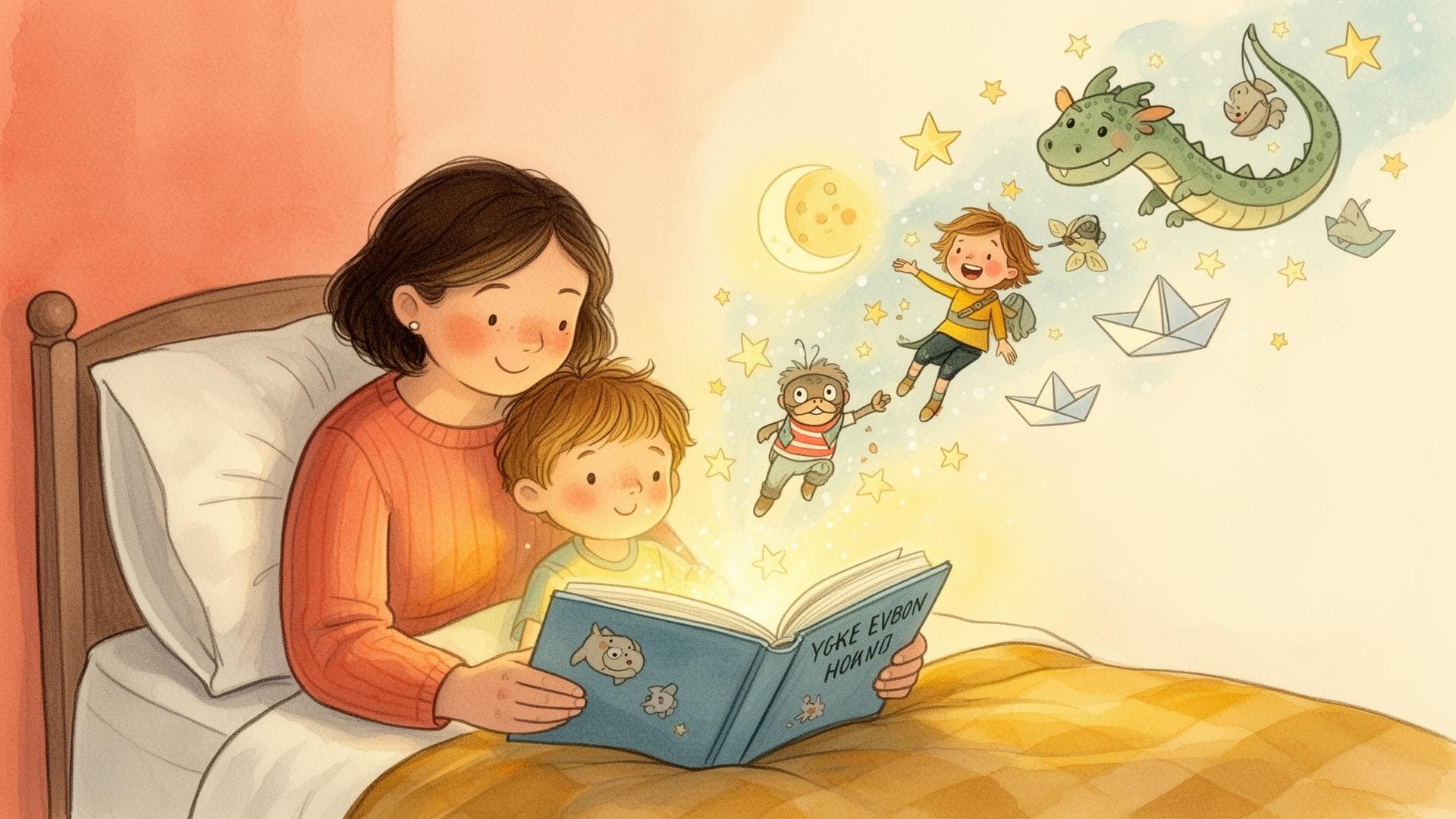 A parent and child sharing a story